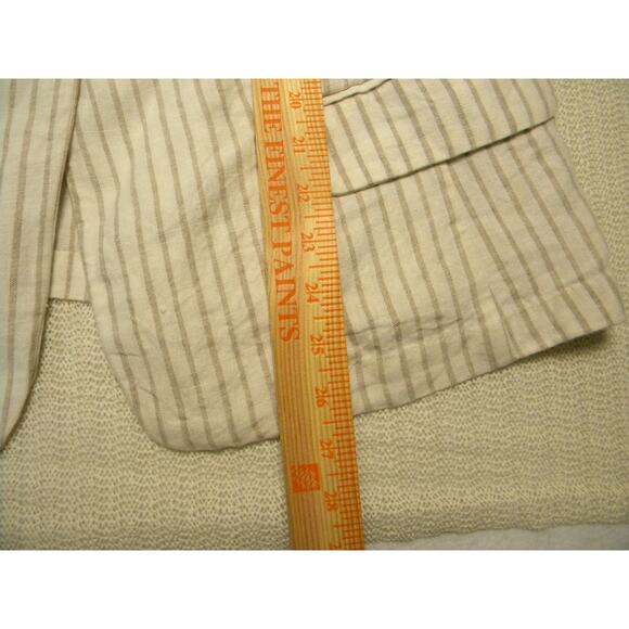 Chicos 100% Linen Cream Tan Striped Lightweight Blazer Single Button XL Casual - Picture 8 of 8